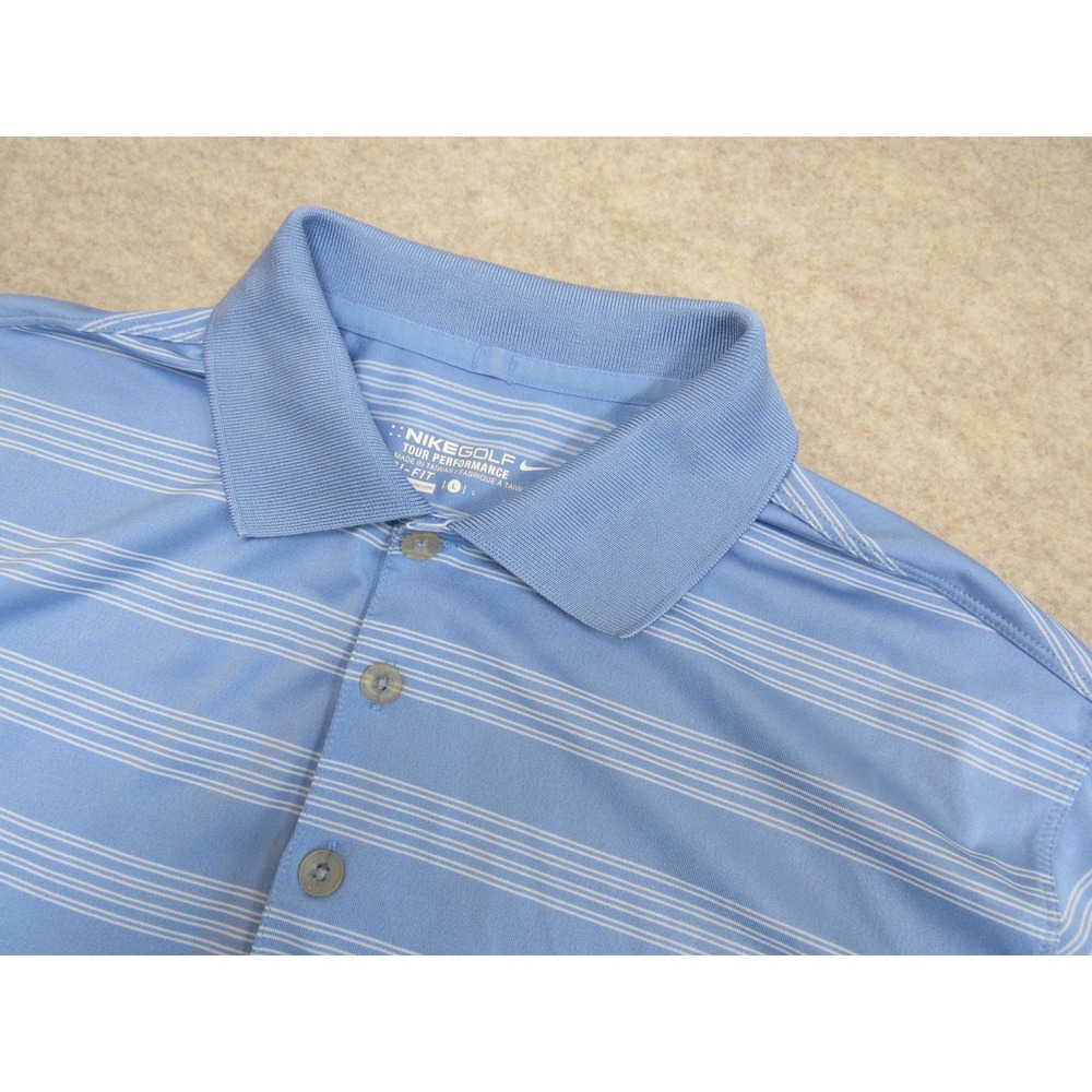 Nike Golf Tour Performance Mens Blue Striped Dri-FIT Polo Shirt L 452505-420